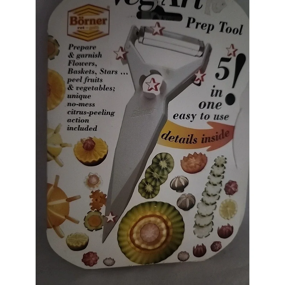 Borner Veg'Art 5-in-1 Prep Tool (V-Knife, Citrus-Peeler/Opener,‎ Groove cutter)